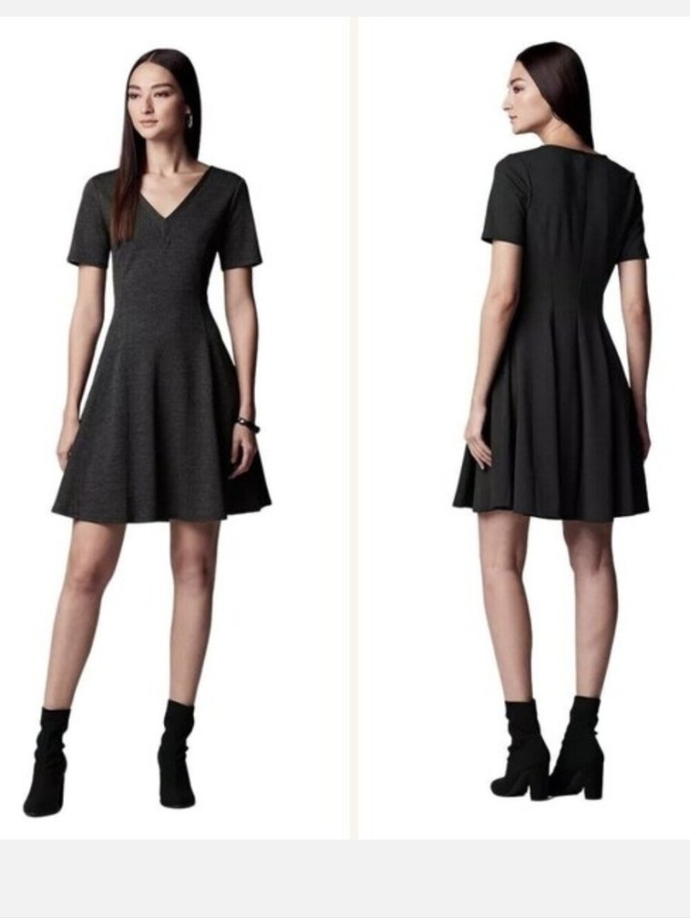 Simply Vera Wang Charcoal Gray V-Neck Fit & Flare Mini Dress